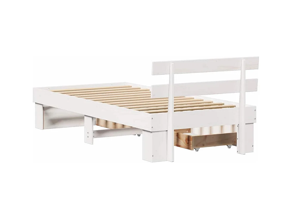 Cadre de lit avec tiroir Blanc 75 x 190 cm Bois massif en pin