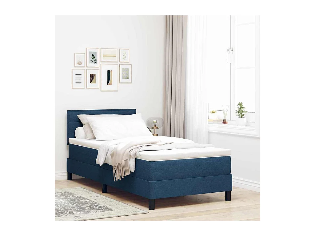 Cadre de lit avec matelas avec matelas Bleu 100 x 200 cm tissu