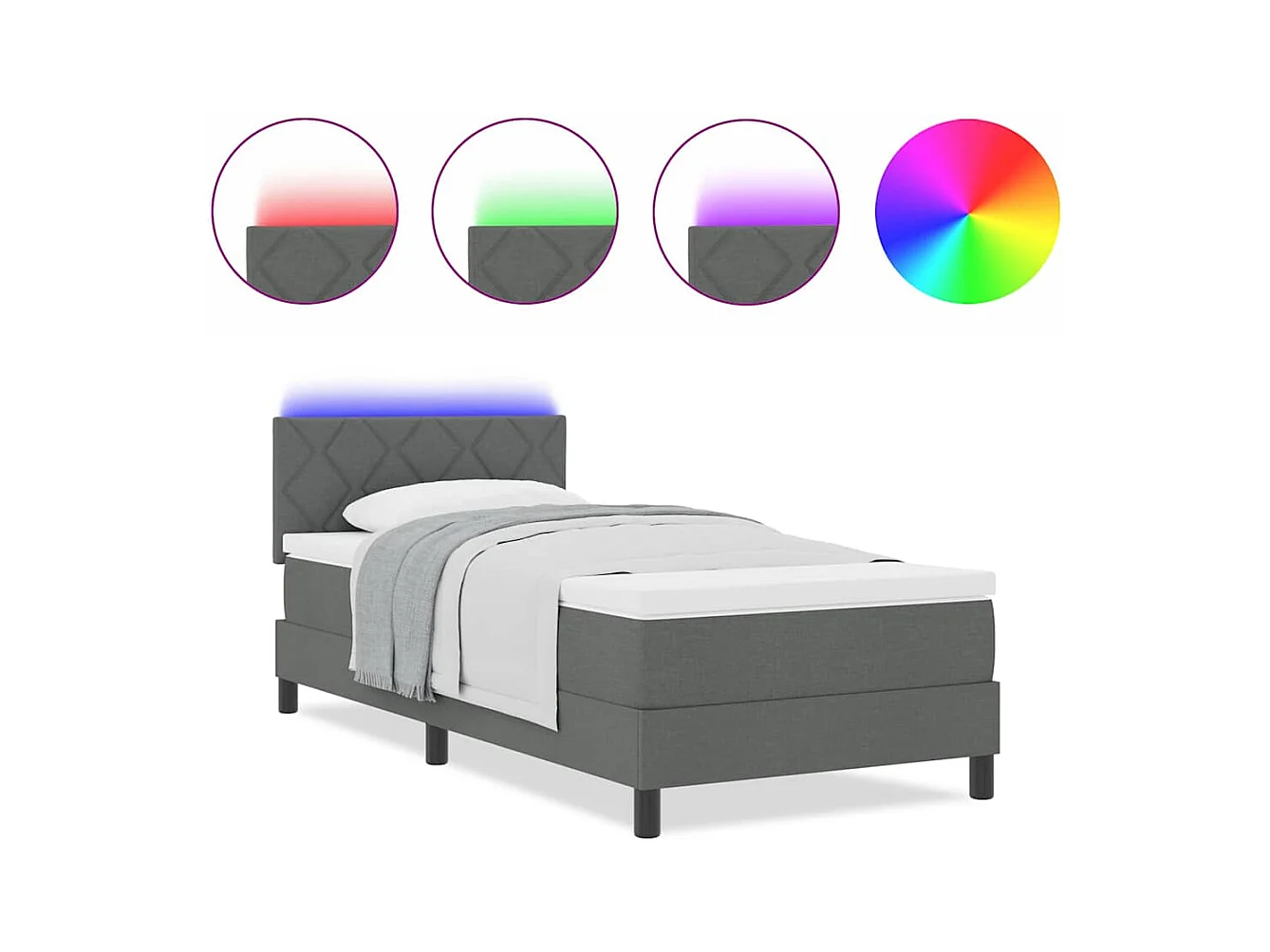 Cadre de lit avec matelas Gris foncé 100 x 200 cm tissu