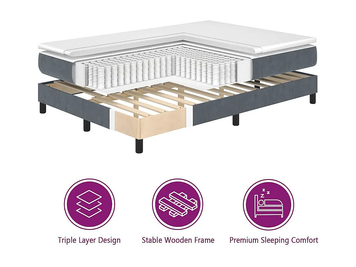 Cama Box com cabeceira Cinzento escuro 200 x 200 cm Veludo