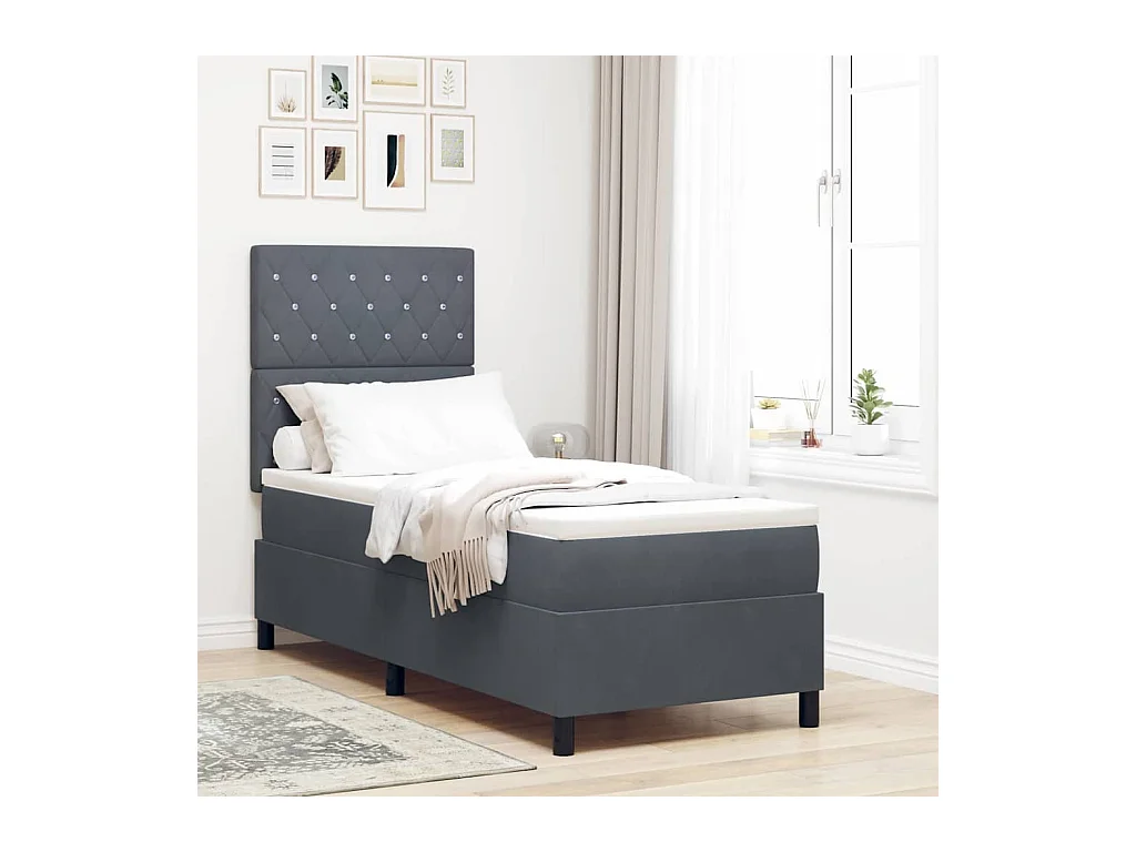 Cadre de lit avec matelas Gris foncé 80 x 200 cm Velours