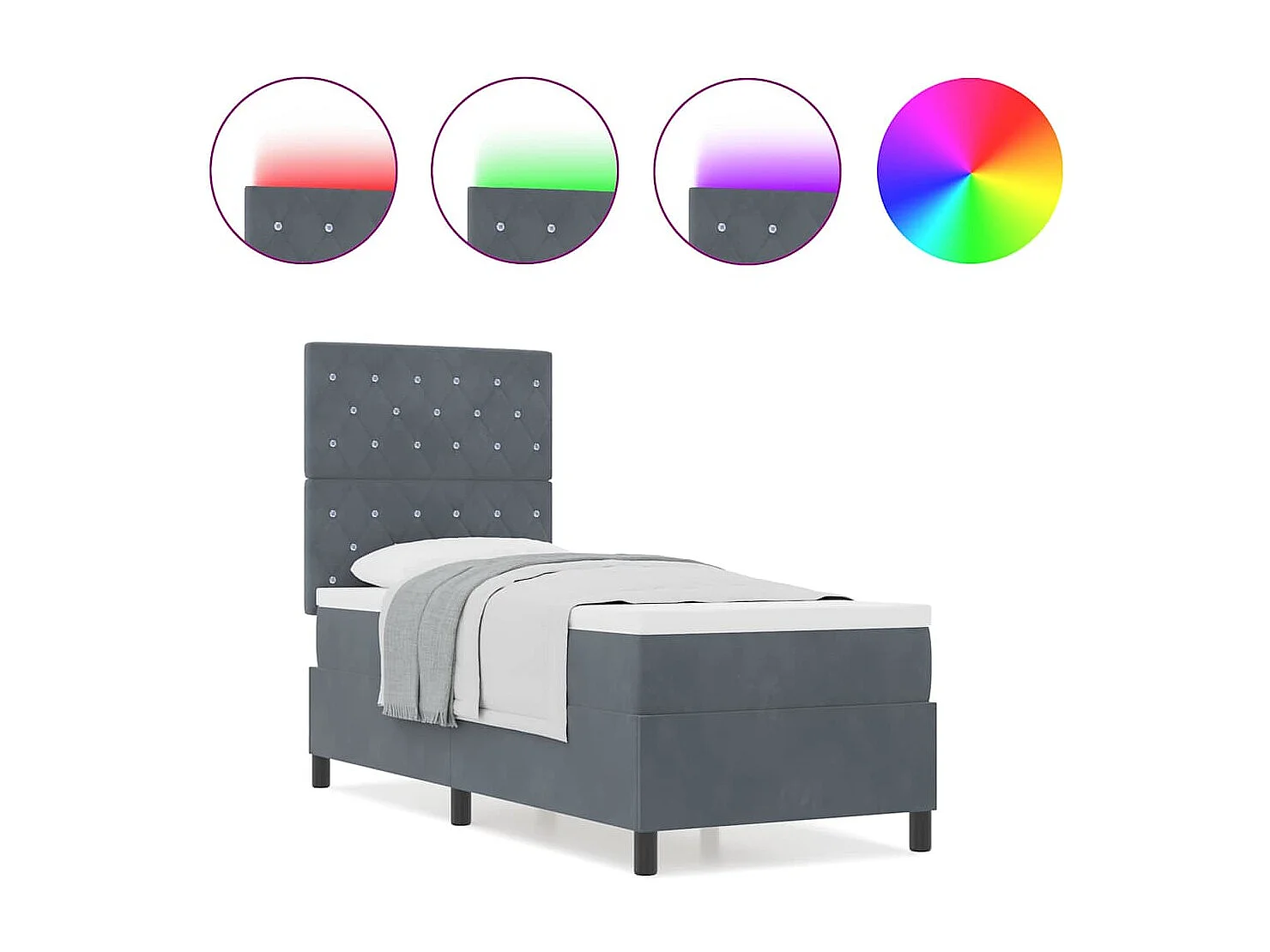 Cadre de lit avec matelas Gris foncé 80 x 200 cm Velours