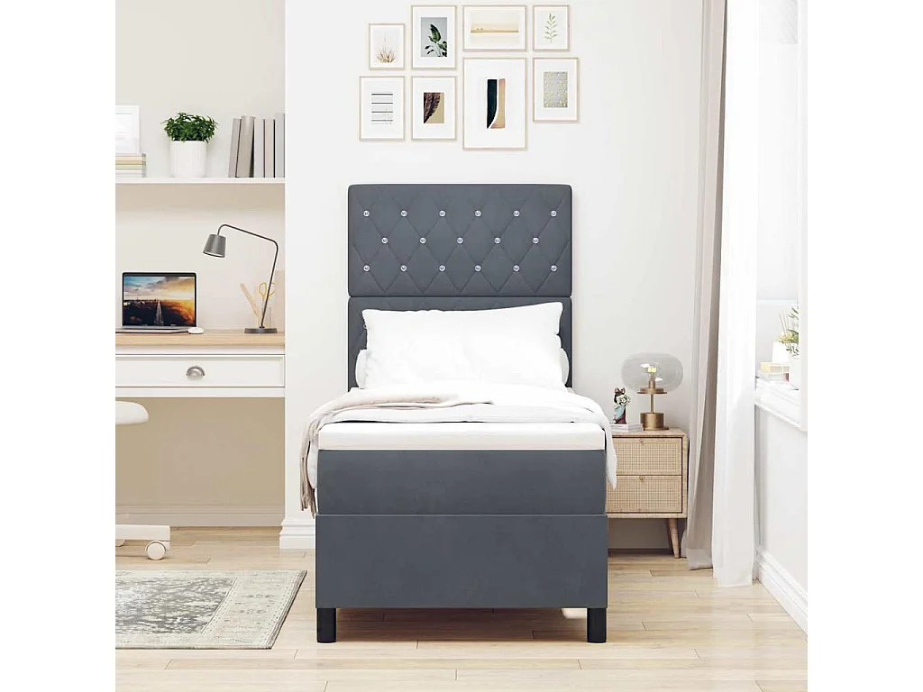 Cadre de lit avec matelas Gris foncé 80 x 200 cm Velours