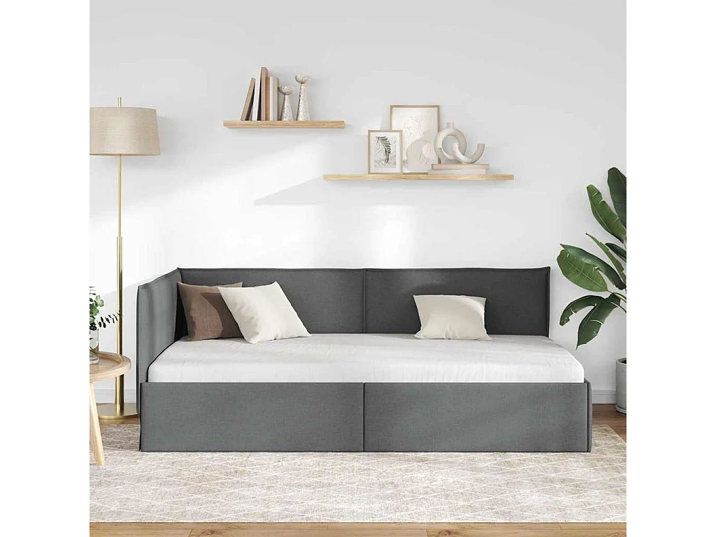 Cadre de lit d'angle Gris foncé 90 x 200 cm tissu