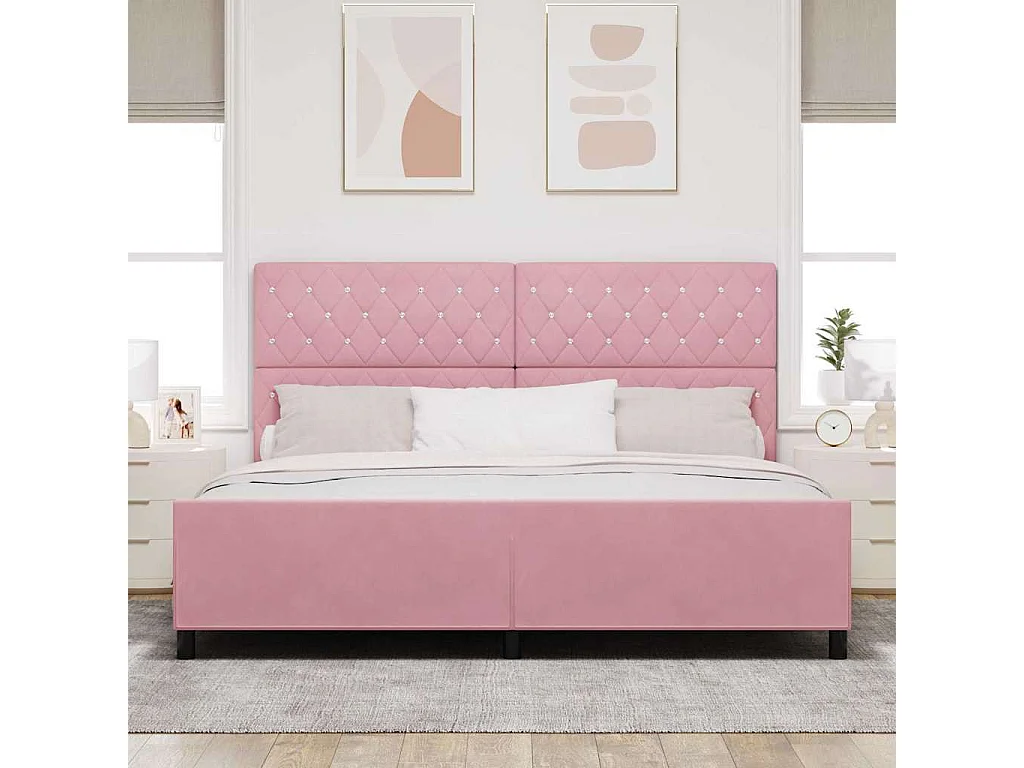 Cadre de lit avec tête de lit Rose 200 x 200 cm Velours