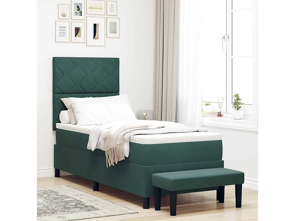 Cama tipo Box Spring Verde oscuro 80 x 200 cm Terciopelo