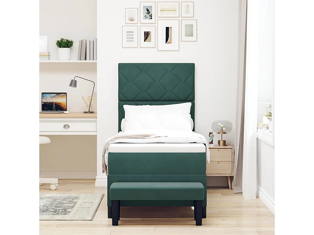Cama tipo Box Spring Verde oscuro 80 x 200 cm Terciopelo