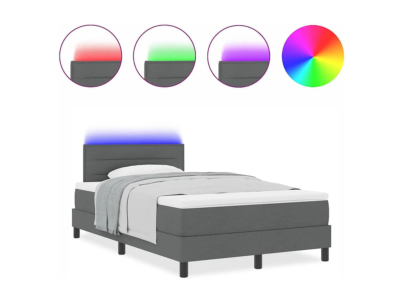 Cama tipo Box Spring con colchón Gris oscuro 120 x 190 cm tela