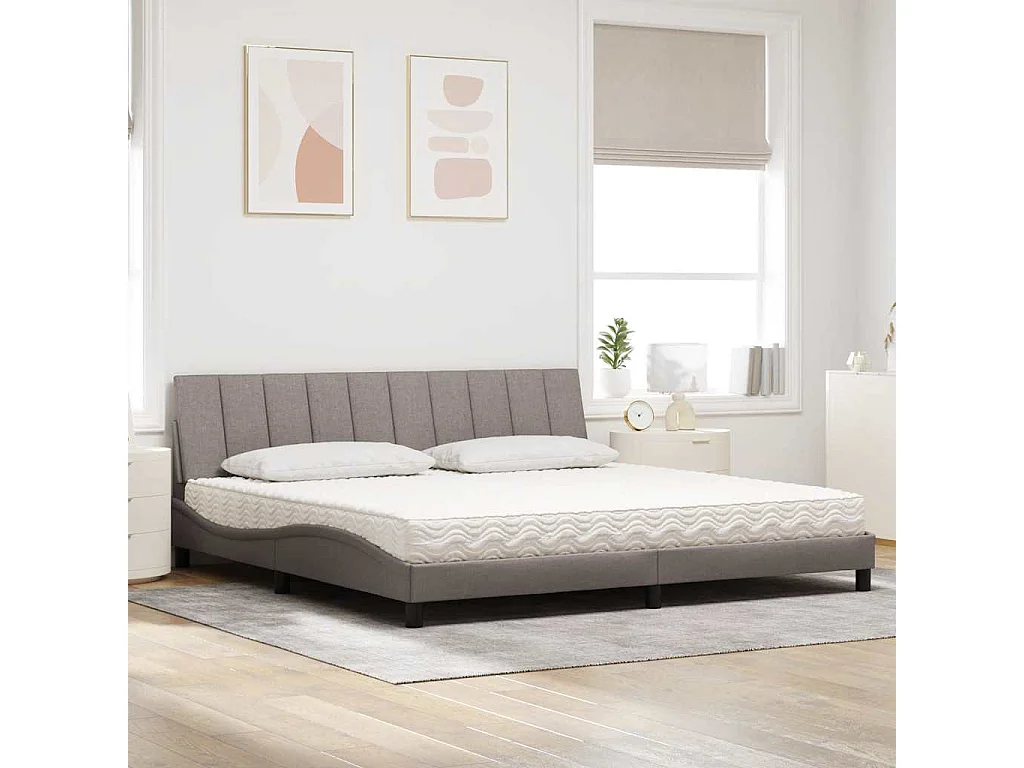 Cadre de lit avec matelas taupe 200x200 cm tissu
