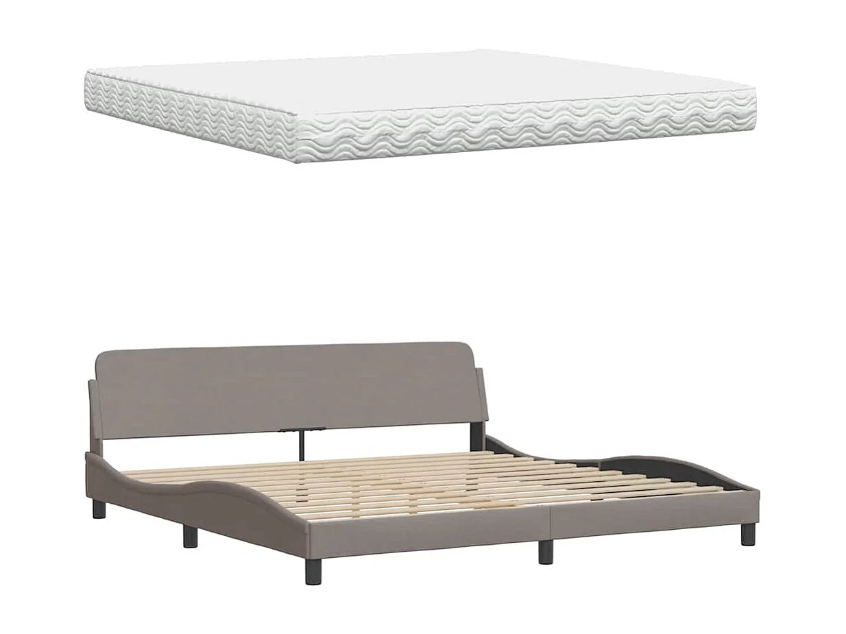 Cadre de lit avec matelas taupe 200x200 cm tissu