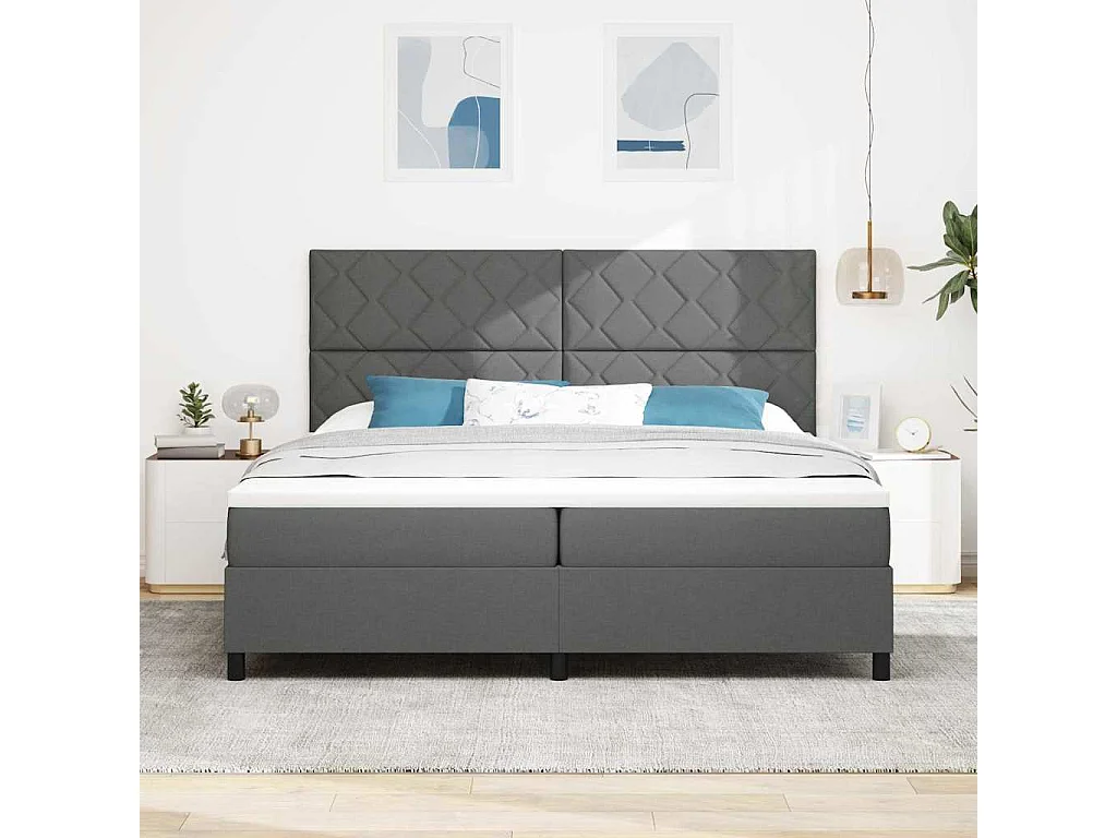 Cadre de lit avec matelas Gris foncé 200 x 200 cm tissu
