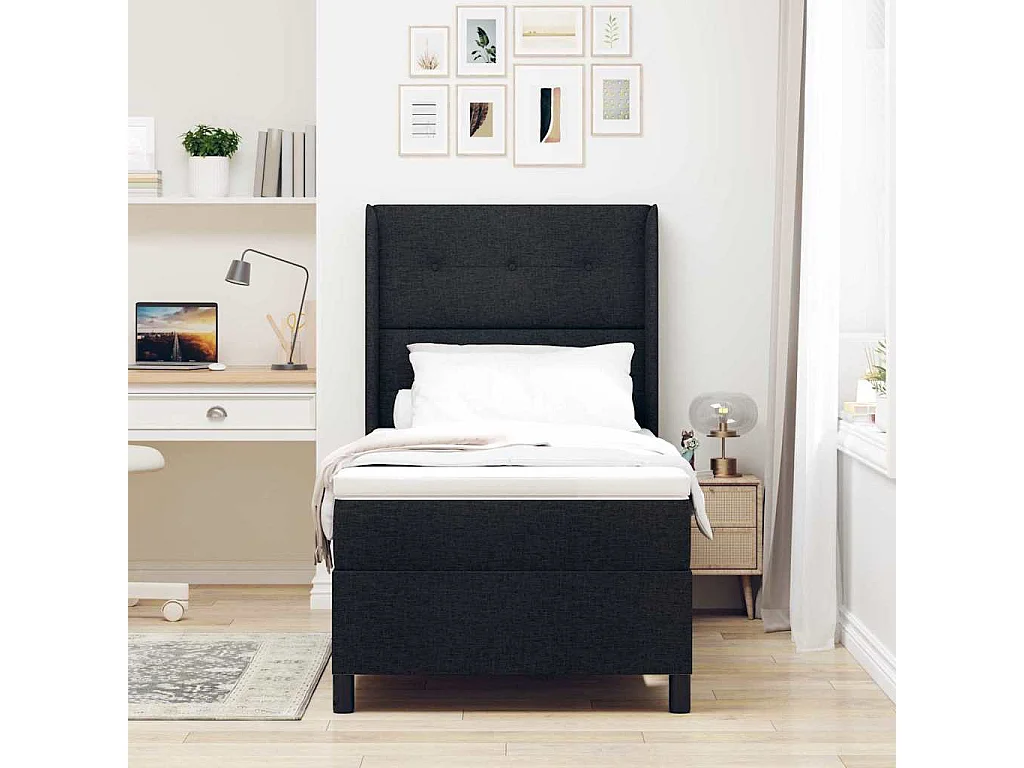 Cadre de lit avec matelas Noir 100 x 200 cm tissu