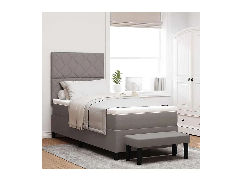 Cadre de lit avec matelas Taupe 100 x 200 cm tissu