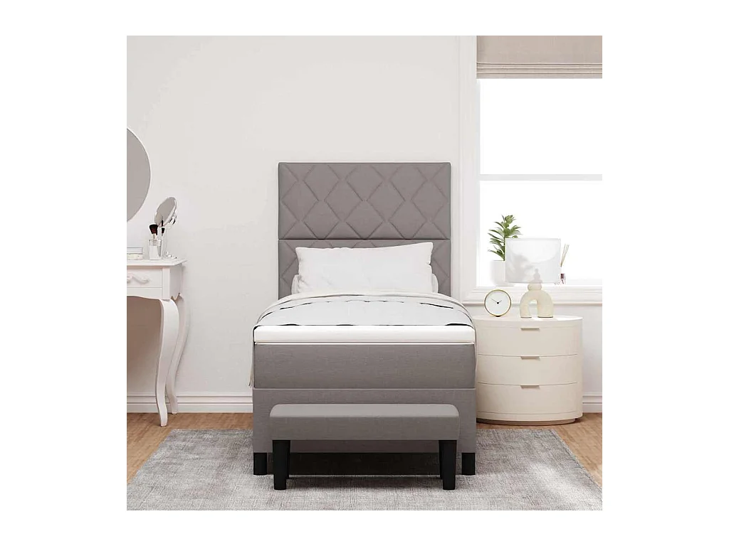 Cadre de lit avec matelas Taupe 100 x 200 cm tissu