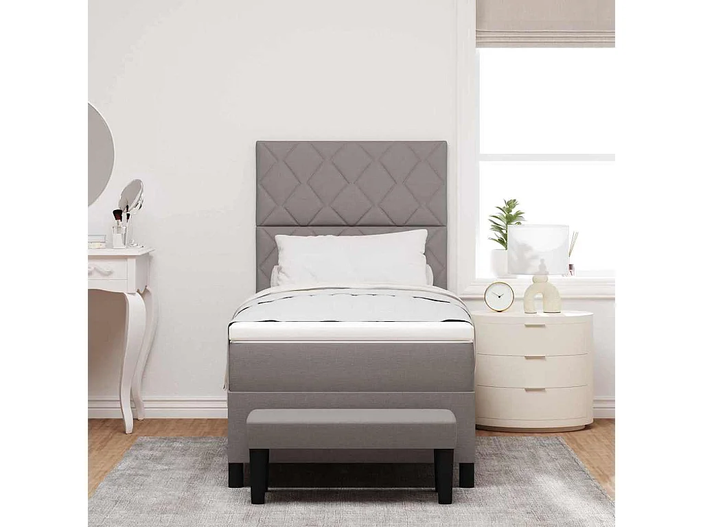 Cama tipo Box Spring con colchón Taupé 100 x 200 cm tela