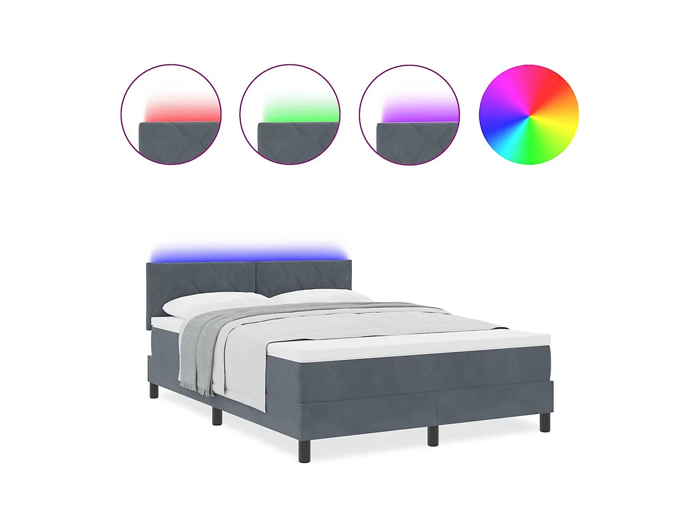 Cadre de lit avec matelas Gris foncé 140 x 200 cm Velours