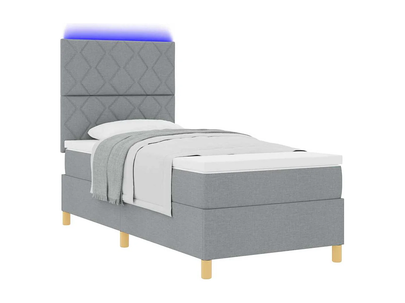 Cama tipo Box Spring con colchón Gris claro 100 x 200 cm tela