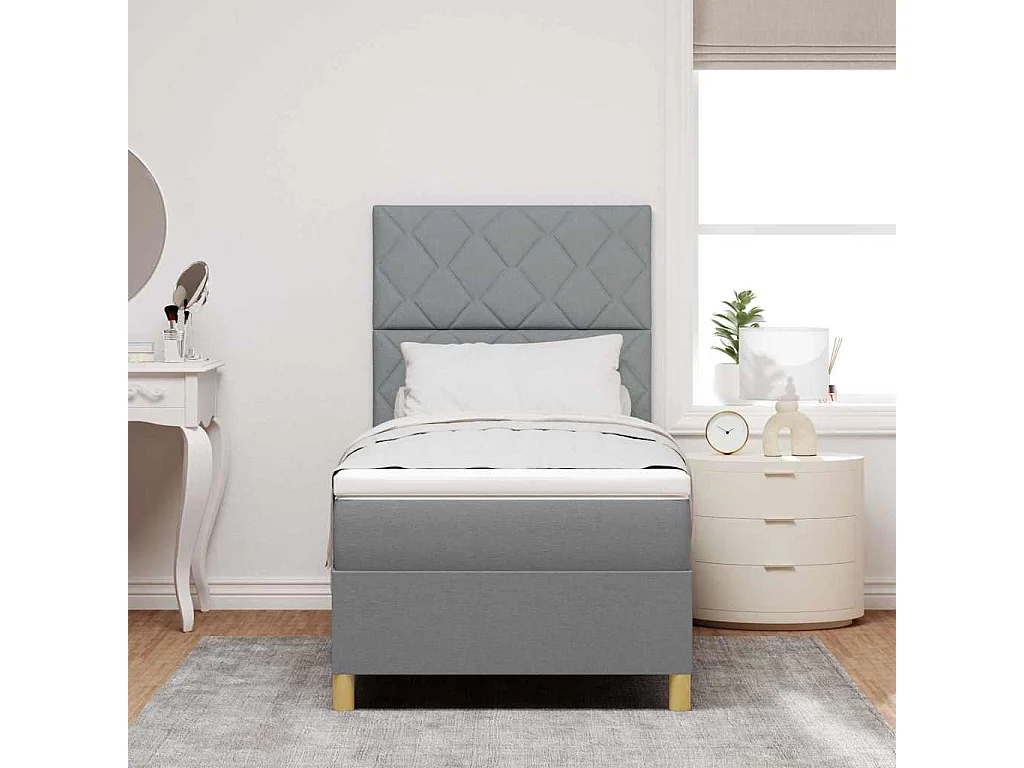 Cama tipo Box Spring con colchón Gris claro 100 x 200 cm tela