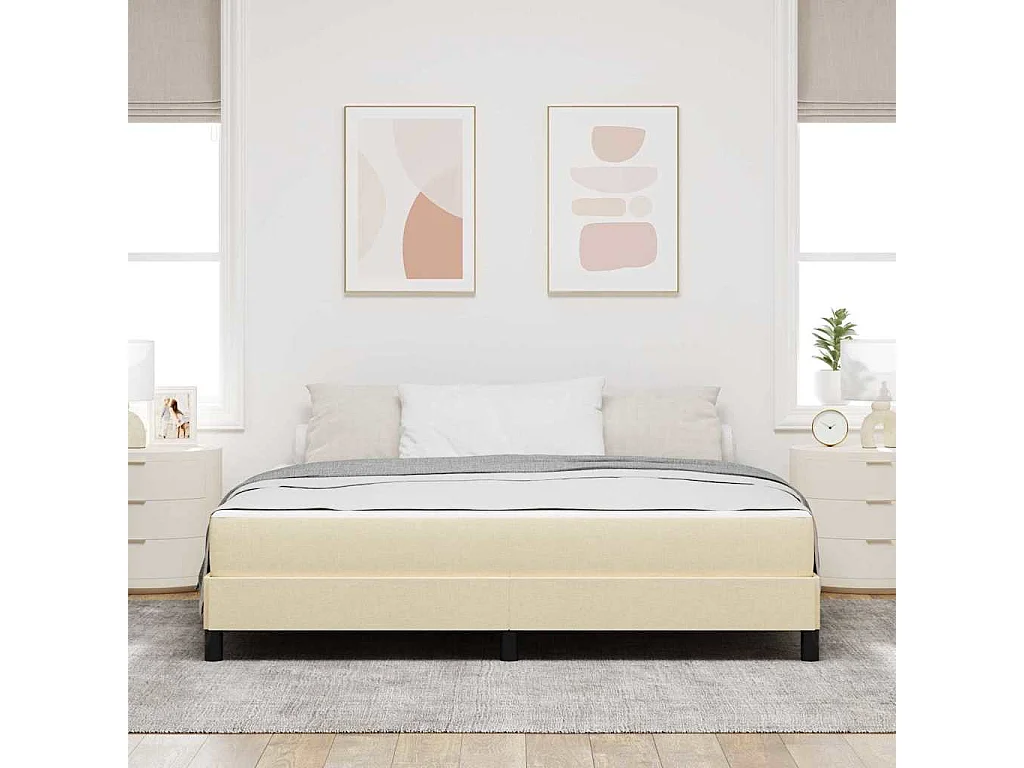 Cadre de lit avec matelas Crème 180 x 200 cm tissu