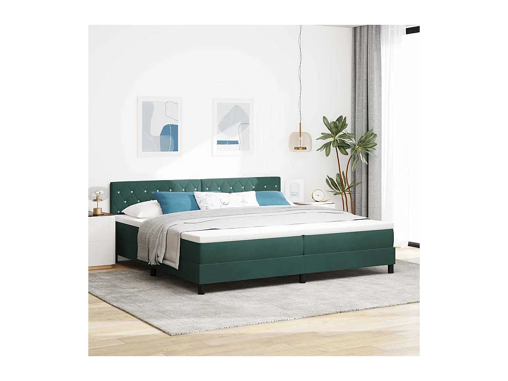 Cama con Somier y Colchón Verde oscuro 200 x 200 cm tela