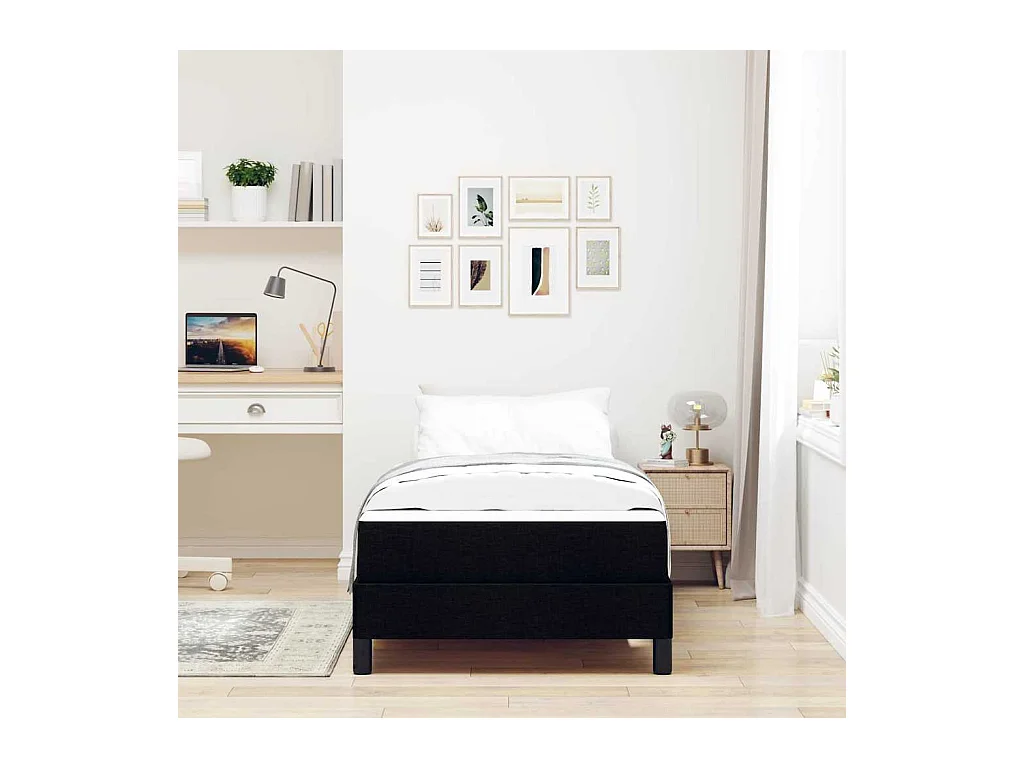 Cama tipo Box Spring con colchón Negro 80 x 200 cm tela