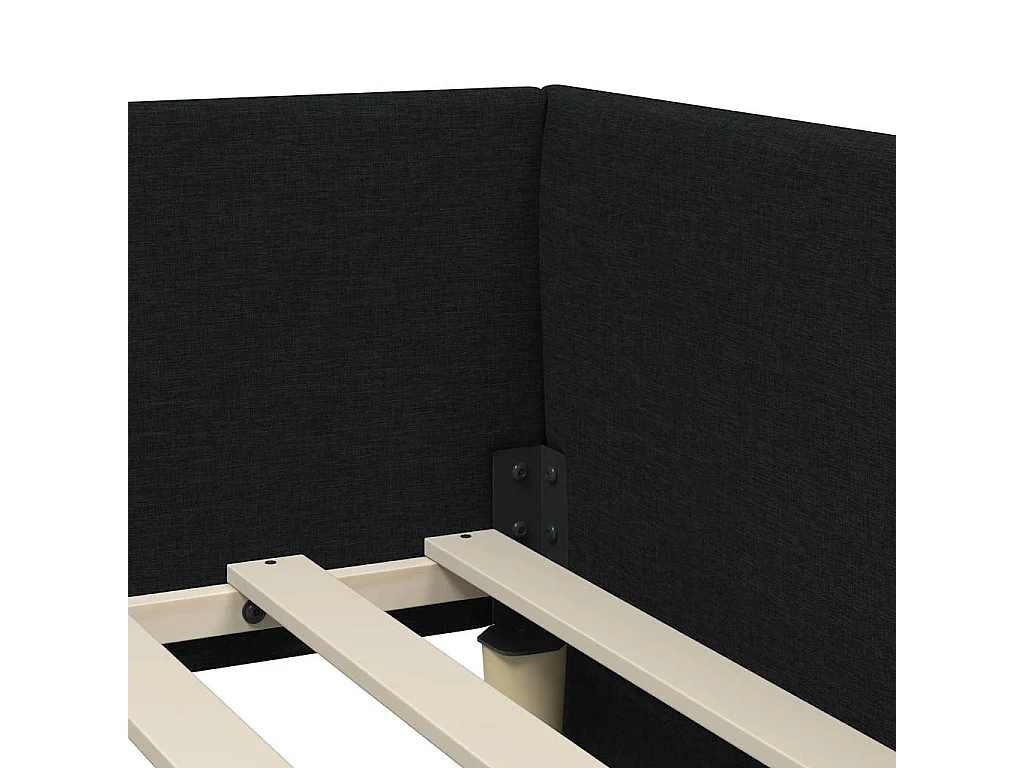 Cadre de lit d'angle Noir 90 x 190 cm Tissu et bois reconstitué