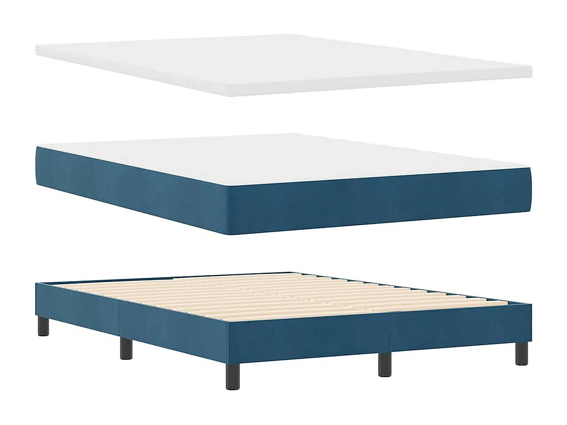 Cama Box Spring com Colchão Azul Escuro 140 x 190 cm tecido