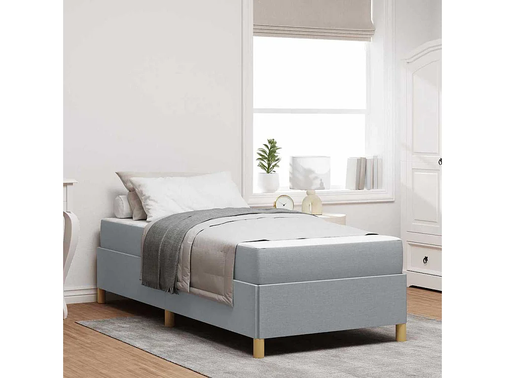 Cama Box Cinza Claro e Branco e Cinza Claro 90 x 200 cm tecido