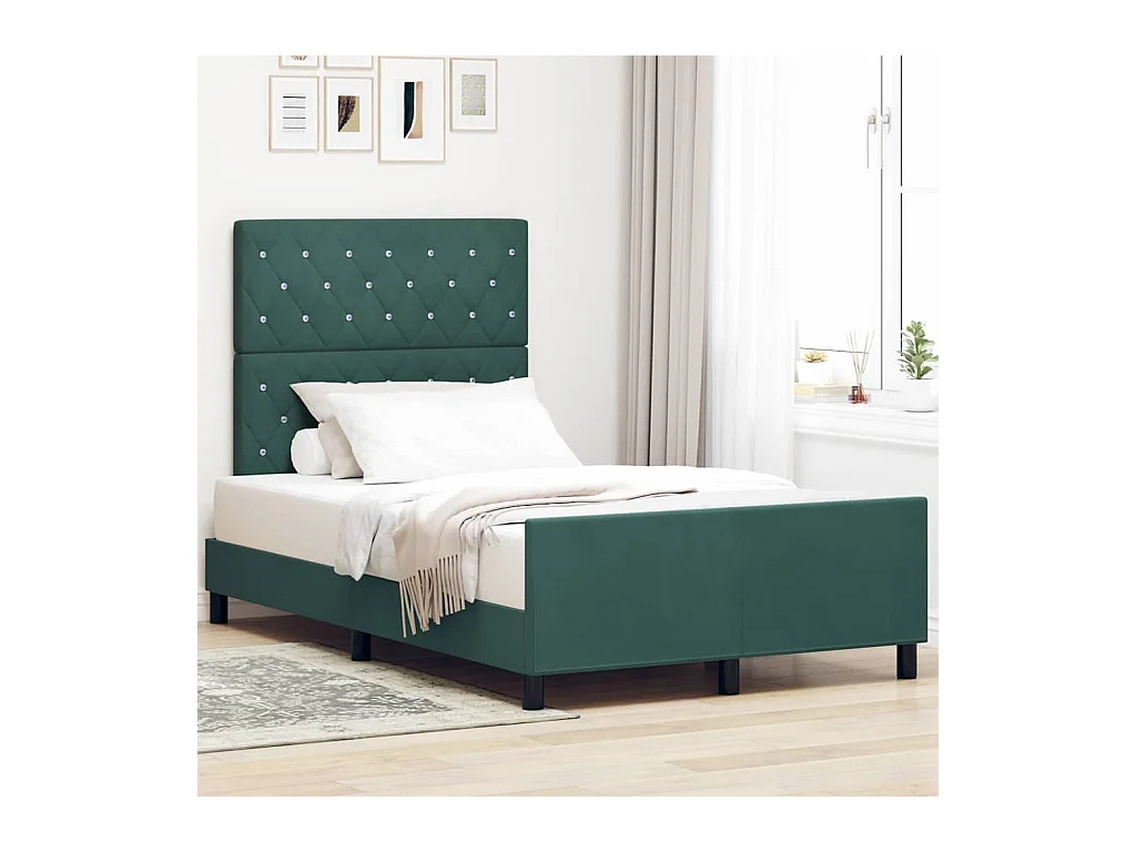 Cadre de lit avec tête de lit Vert foncé 120 x 190 cm Velours