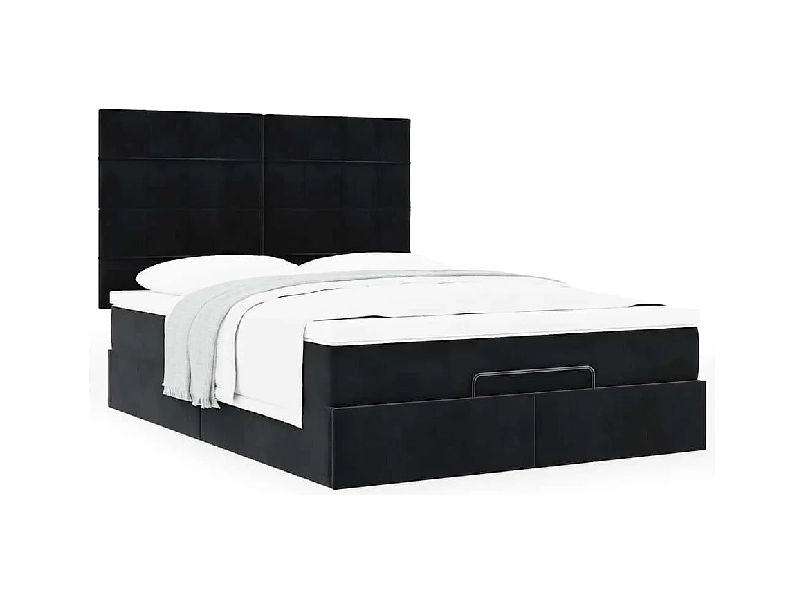 Cadre de lit ottoman avec matelas noir 140x200 cm velours
