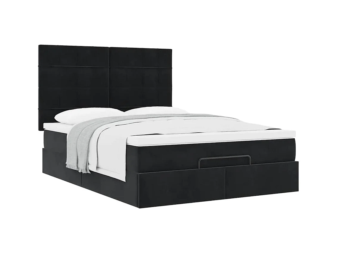 Cadre de lit ottoman avec matelas noir 140x200 cm velours