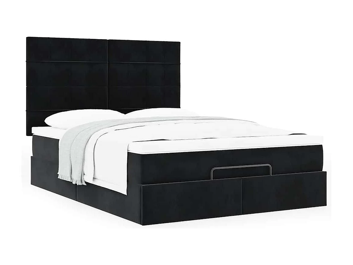 Ottoman bed met matrassen 140x200cm fluweel zwart