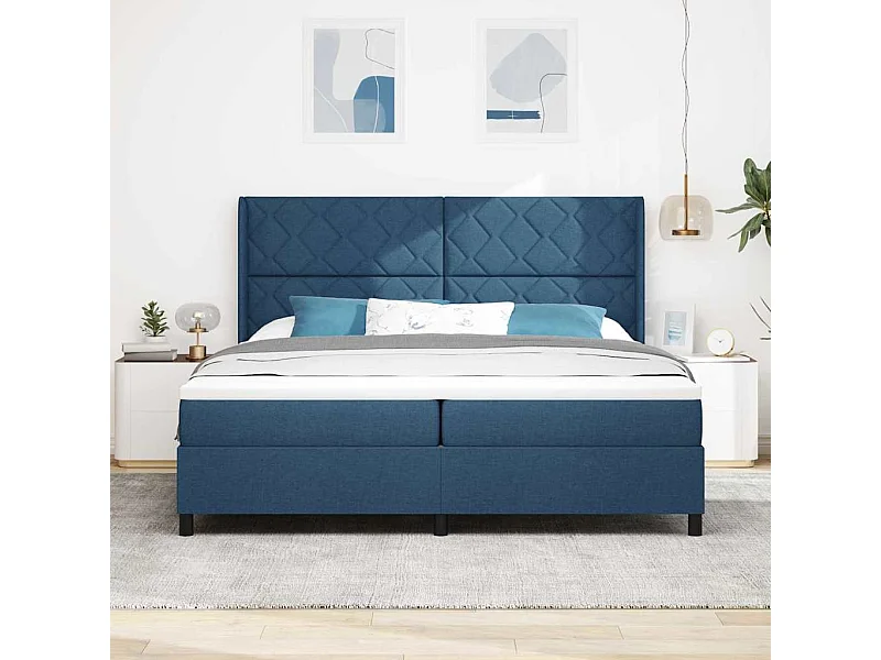 Cama tipo Box Spring con colchón Azul 200 x 200 cm tela