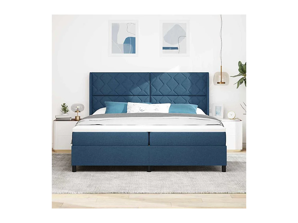 Cama Box com colchão com cabeceira Azul 200 x 200 cm tecido