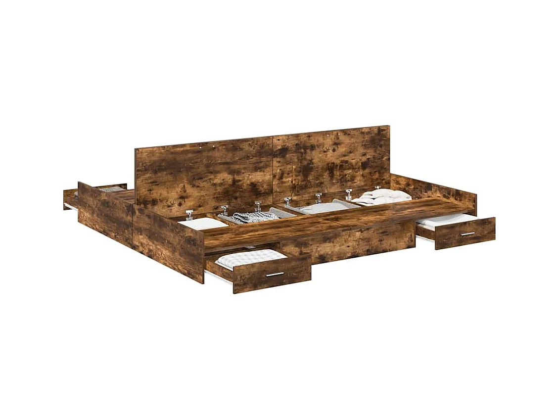 Cadre de lit avec rangement avec tiroir Chêne fumé 200 x 200 cm