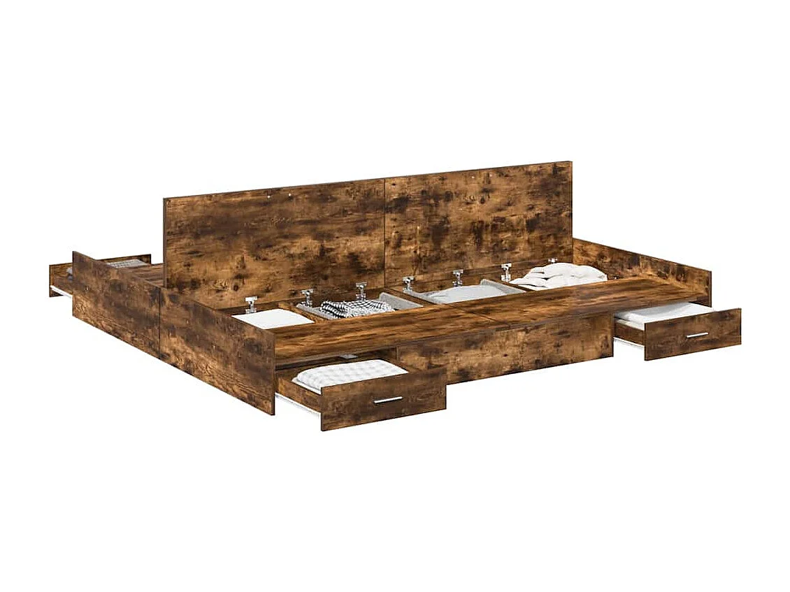 Cama con almacenamiento con cabecera Roble ahumado 200 x 200 cm