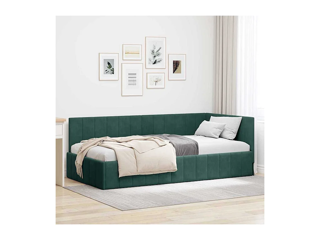 Estrutura de Cama de Canto Verde-escuro 90 x 190 cm Veludo
