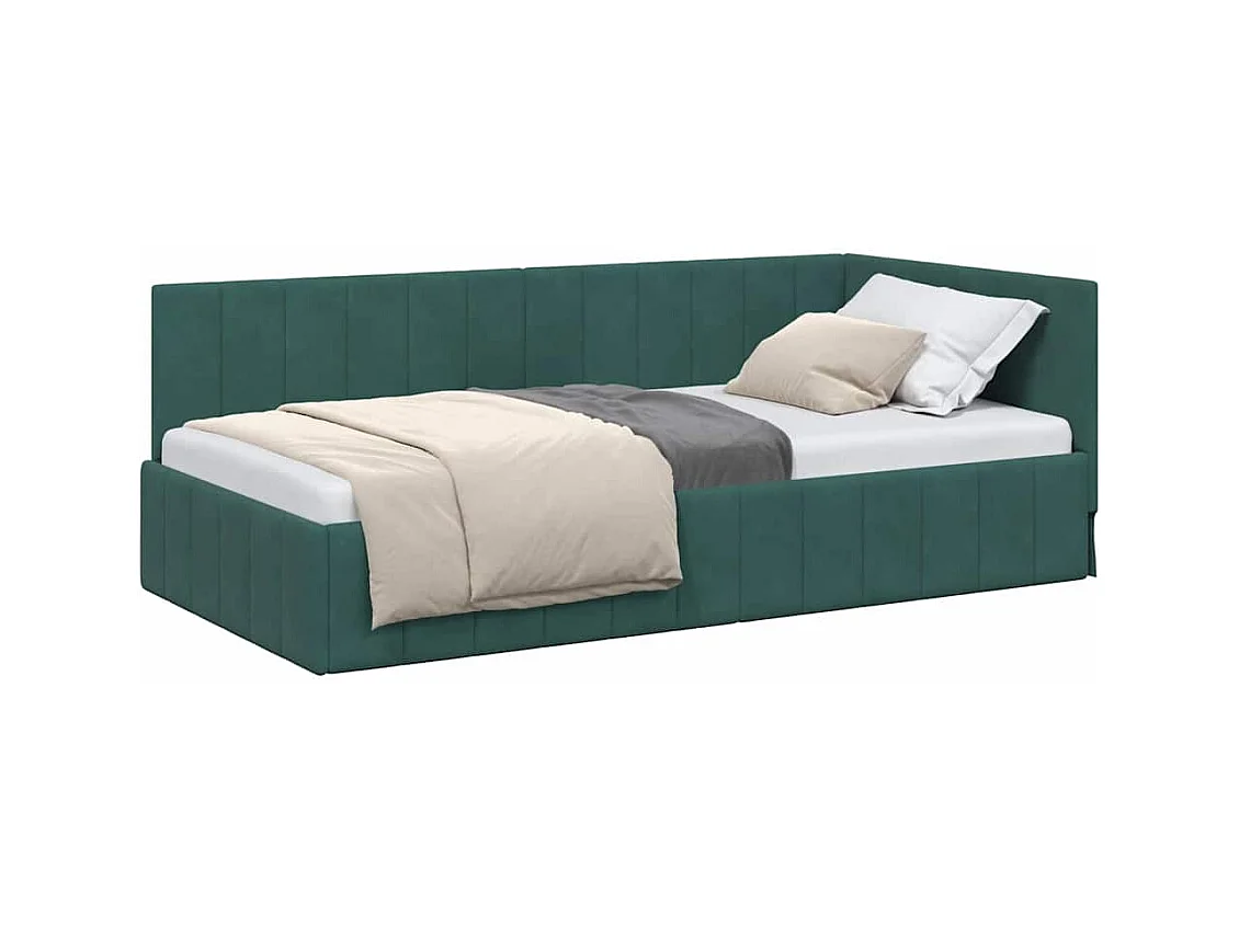 Estrutura de Cama de Canto Verde-escuro 90 x 190 cm Veludo