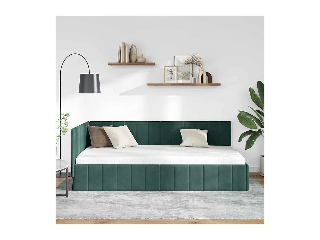 Estrutura de Cama de Canto Verde-escuro 90 x 190 cm Veludo