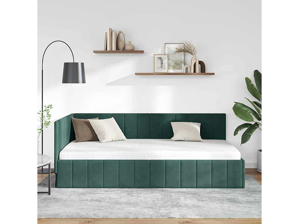 Cadre de lit d'angle Vert foncé 90 x 190 cm Velours