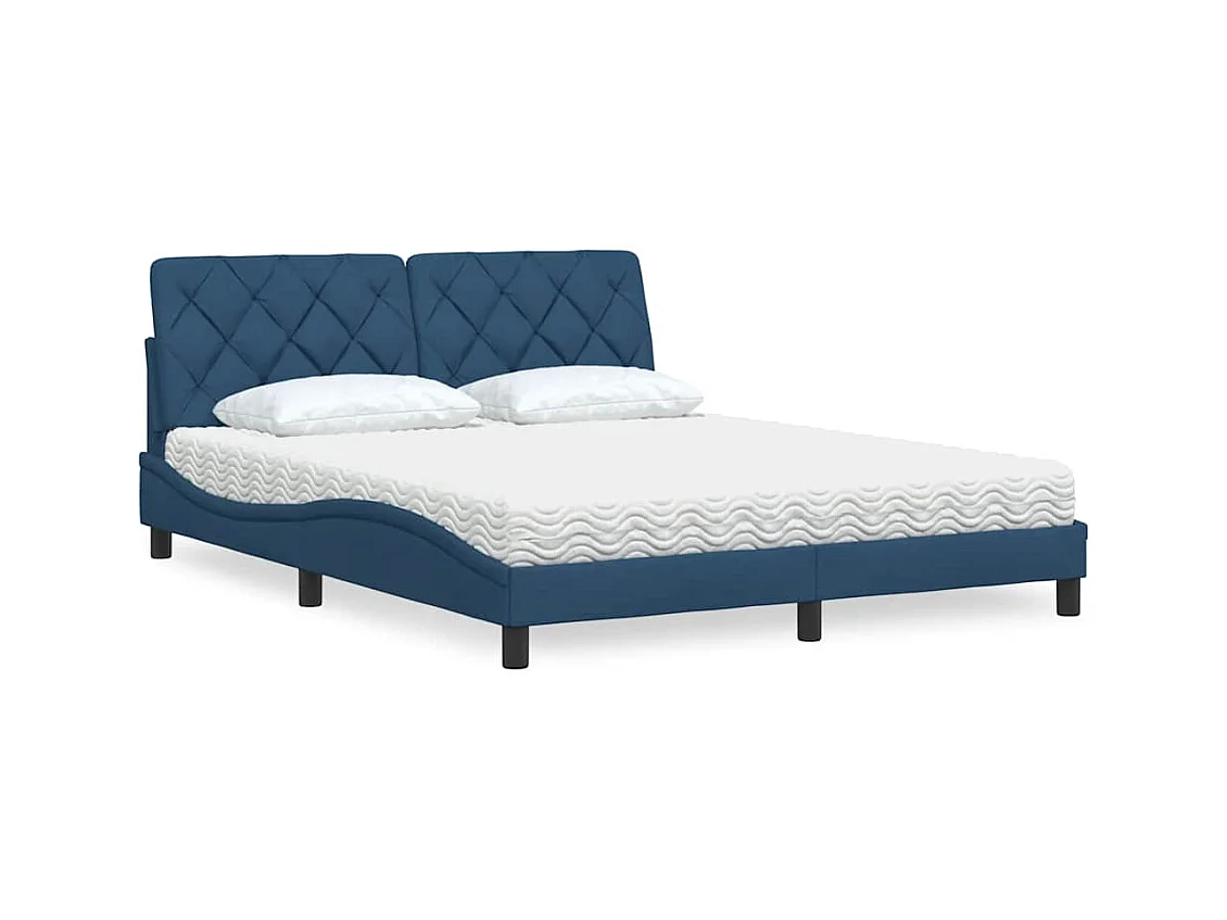 Cadre de lit avec matelas bleu 160x200 cm tissu