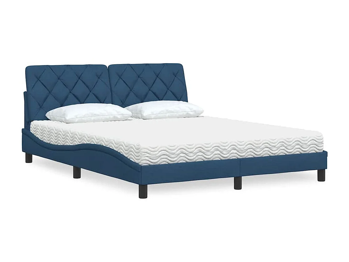 Cadre de lit avec matelas bleu 160x200 cm tissu