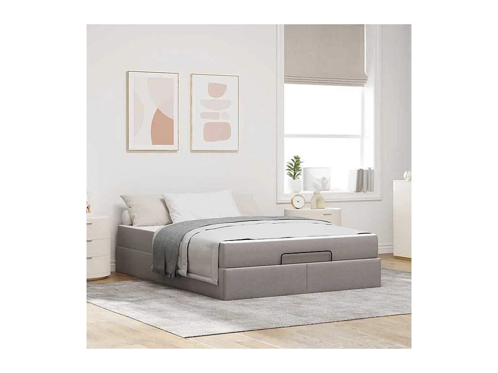 Cadre de lit avec matelas Taupe 140 x 200 cm tissu
