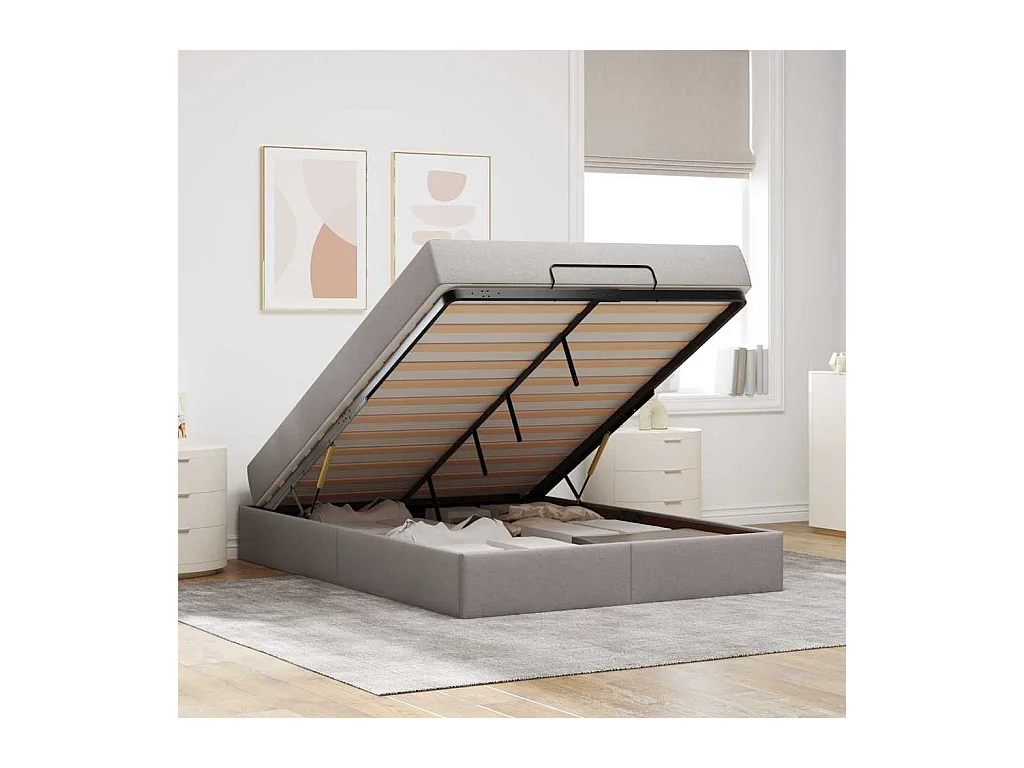 Cadre de lit avec matelas Taupe 140 x 200 cm tissu