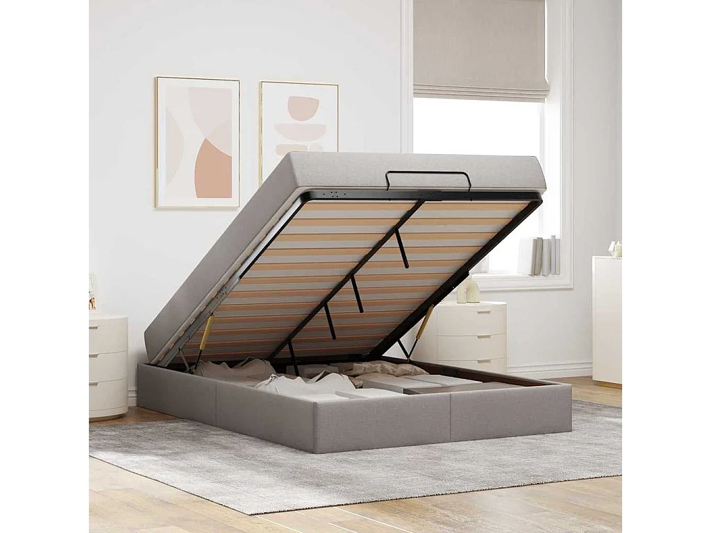 Estructura de cama con colchón Taupé 140 x 200 cm tela