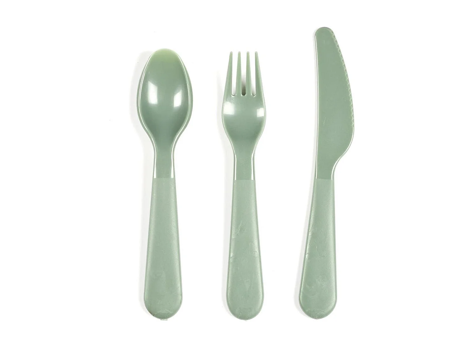 Boite de 12 couverts en plastique réutilisable au coloris vert, jaune et beige