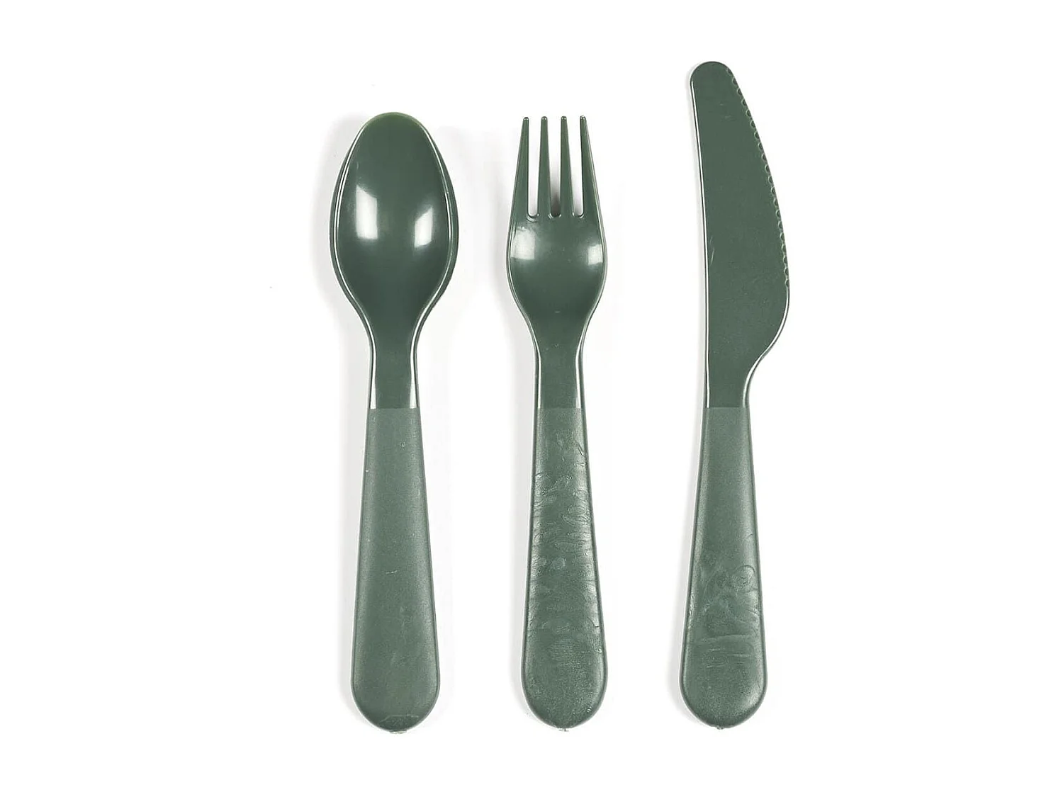 Boite de 12 couverts en plastique réutilisable au coloris vert, jaune et beige