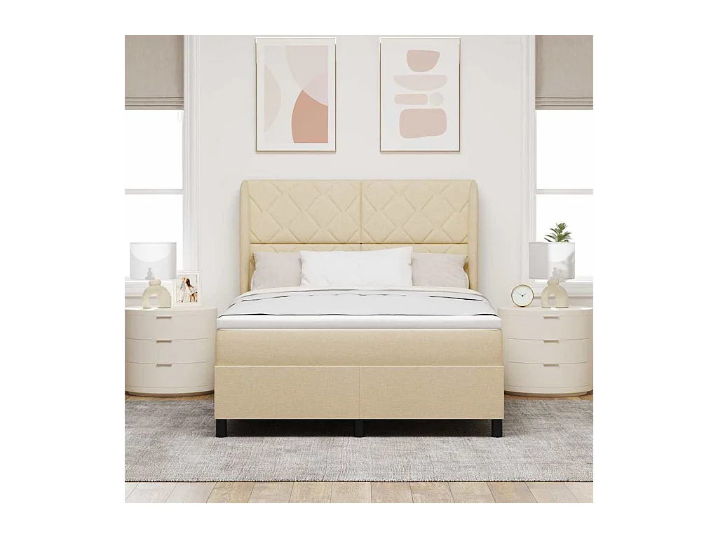 Cadre de lit avec matelas Crème 160 x 200 cm tissu