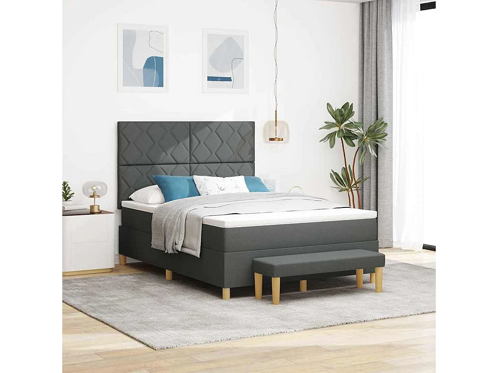 Cama tipo Box Spring con colchón Gris oscuro 160 x 200 cm tela