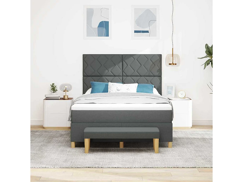 Cama tipo Box Spring con colchón Gris oscuro 160 x 200 cm tela